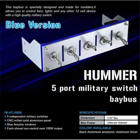 LAMPTRON Lamptron 832-100-04 Hummer 5-Channel 12VDC Device Controller; 100W Per Channel; Silver Bezel With Blue Acrylic Insert 832-100-04